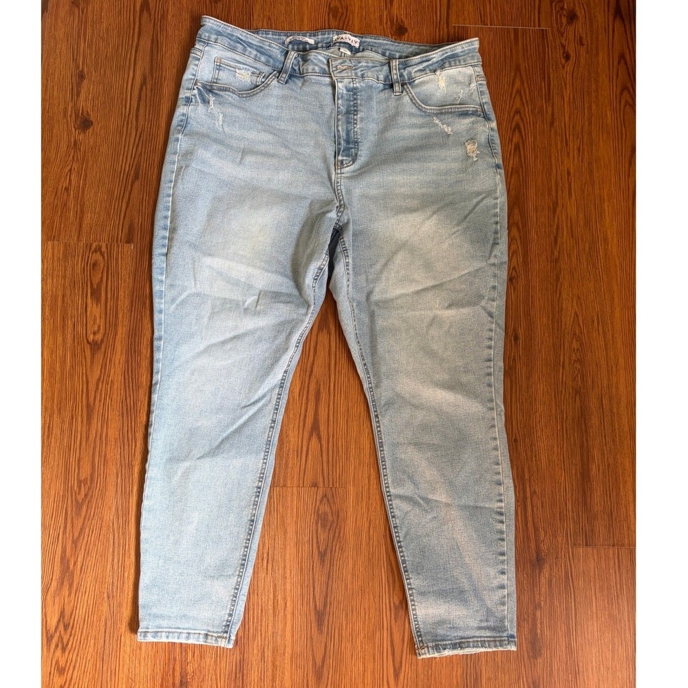Ava & Viv Womens High Rise Skinny Jeans Light Wash Distressed Blue Size 20